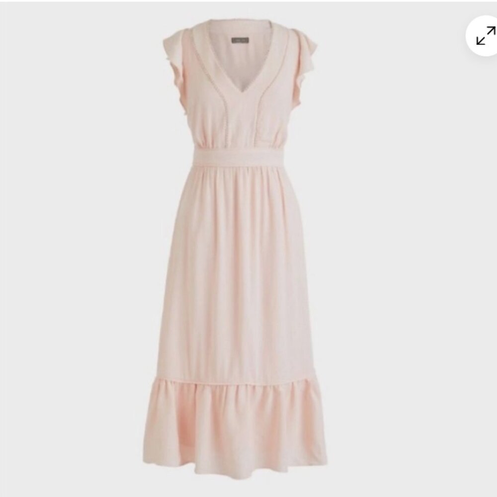 J. Crew Point Sur blush pink v-neck ruffle hem flutter sleeve midi dress 10